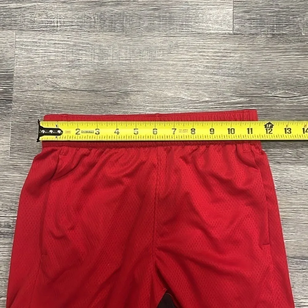 Nike Boys athletic dri-fit shorts red/black with pockets and cinch waist - M